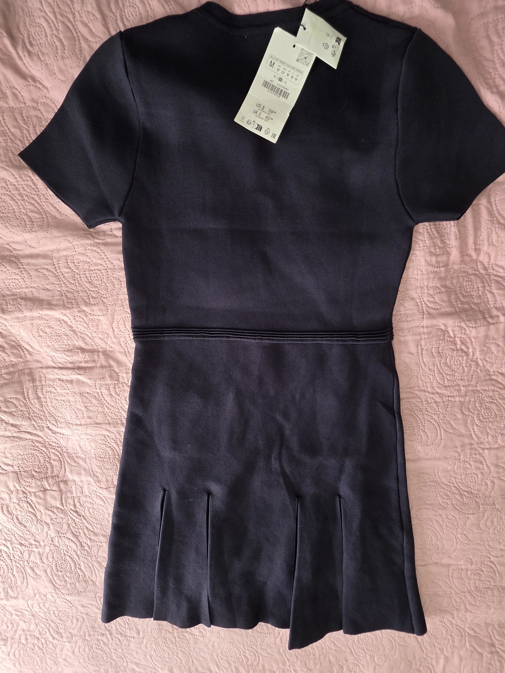 Zara Girls Navy Short-Sleeve Pocket Dress with Gold Buttons - Picture 2 of 3